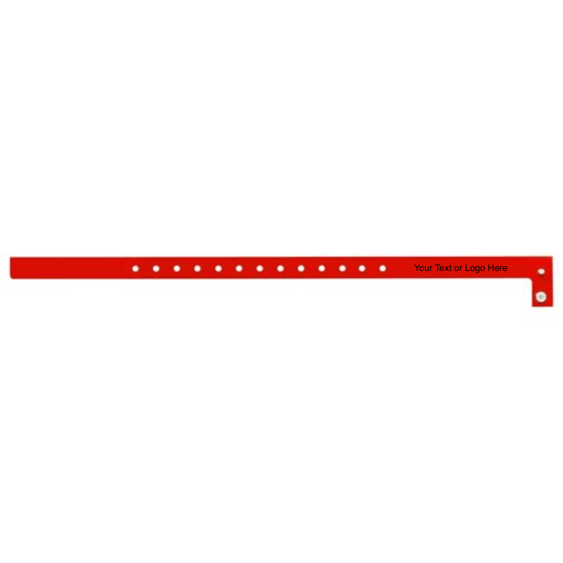 slim plastic wristband with a placeholder to show where you can customize the wristband shown in neon red