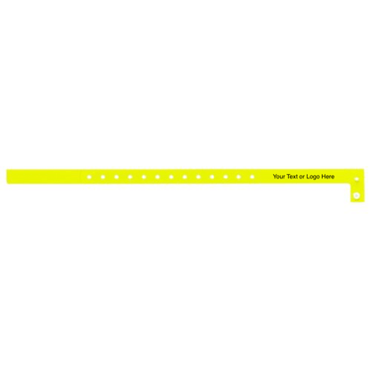 slim plastic wristband with a placeholder to show where you can customize the wristband shown in neon yellow