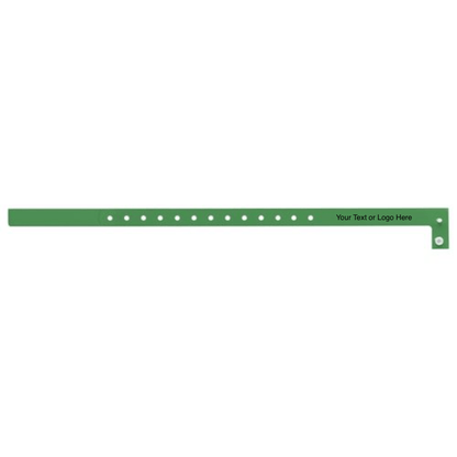 slim plastic wristband with a placeholder to show where you can customize the wristband shown in pantone green