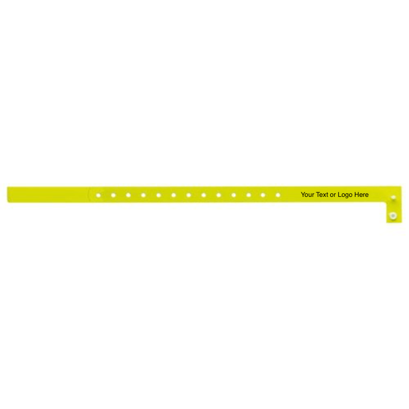 slim plastic wristband with a placeholder to show where you can customize the wristband shown in pantone yellow