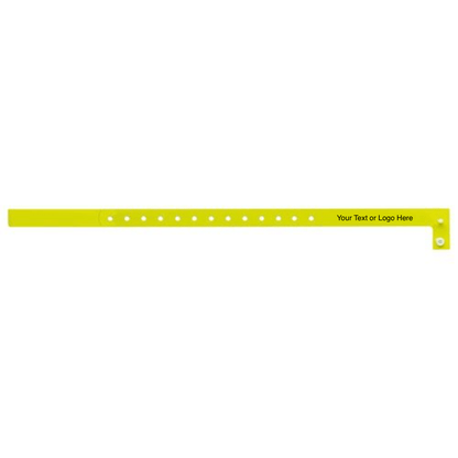 slim plastic wristband with a placeholder to show where you can customize the wristband shown in pantone yellow