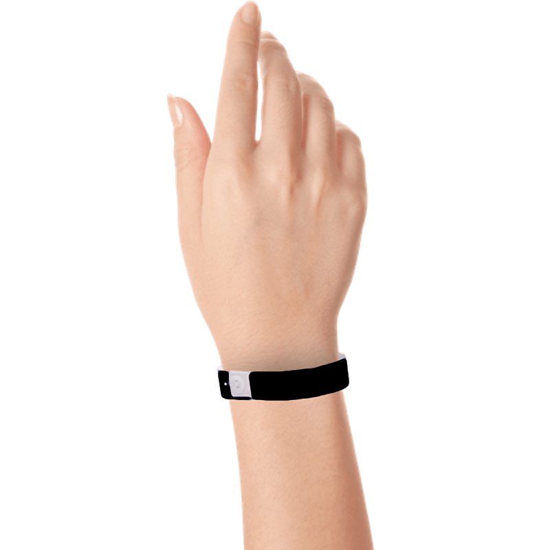 hand wearing plastic slim solid wristband in black 