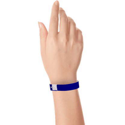 hand wearing plastic slim solid wristband in navy blue 