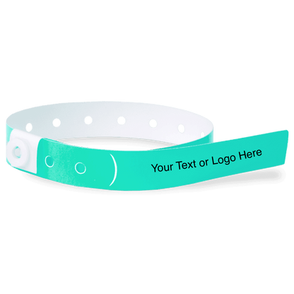 slim plastic wristband with a placeholder to show where you can customize the wristband in aqua