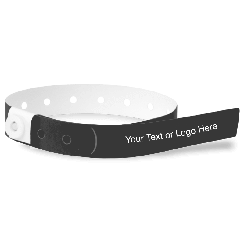 slim plastic wristband with a placeholder to show where you can customize the wristband in black