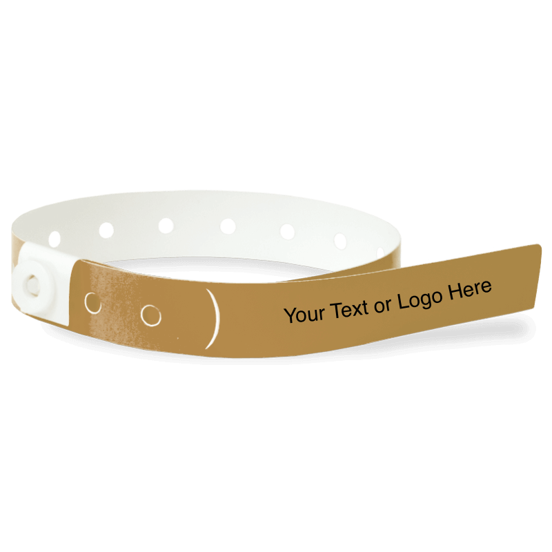 slim plastic wristband with a placeholder to show where you can customize the wristband in gold
