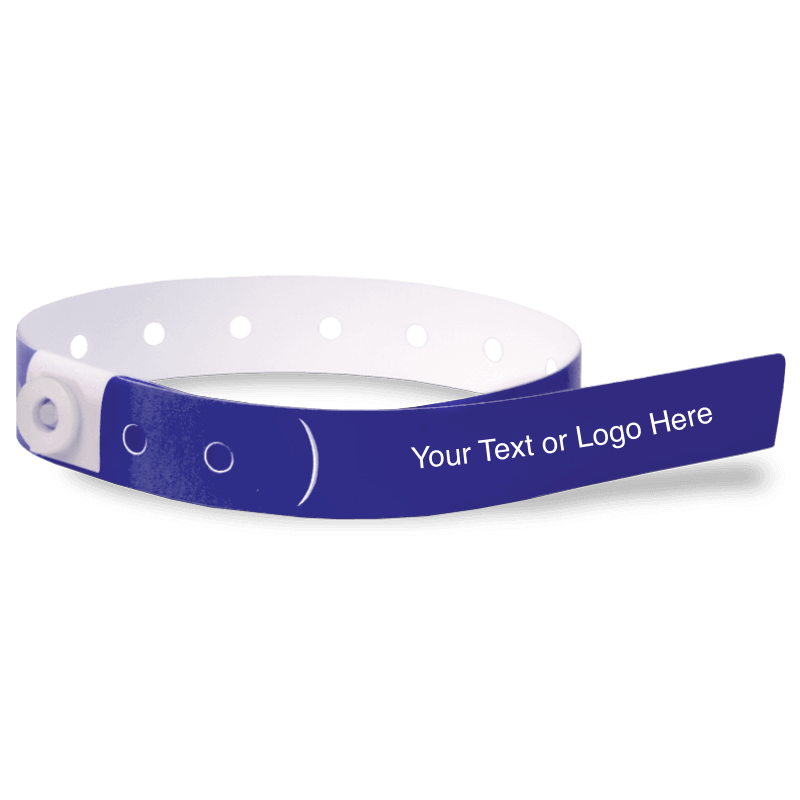 slim plastic wristband with a placeholder to show where you can customize the wristband in navy blue