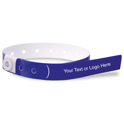 slim plastic wristband with a placeholder to show where you can customize the wristband in navy blue