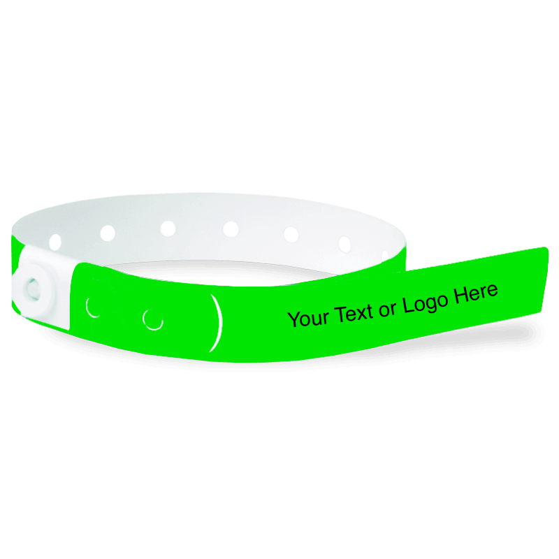 slim plastic wristband with a placeholder to show where you can customize the wristband in neon green