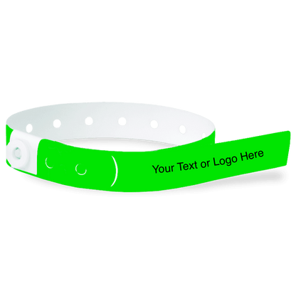 slim plastic wristband with a placeholder to show where you can customize the wristband in neon green