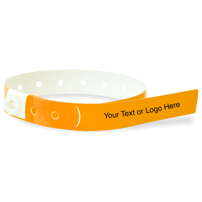 slim plastic wristband with a placeholder to show where you can customize the wristband in neon orange