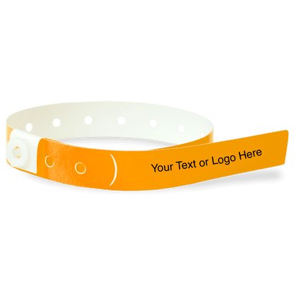 slim plastic wristband with a placeholder to show where you can customize the wristband in neon orange