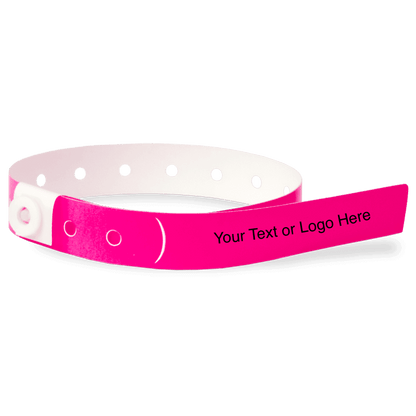 slim plastic wristband with a placeholder to show where you can customize the wristband in neon pink