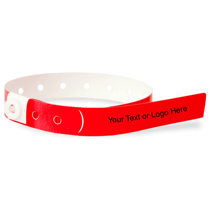 slim plastic wristband with a placeholder to show where you can customize the wristband in neon red