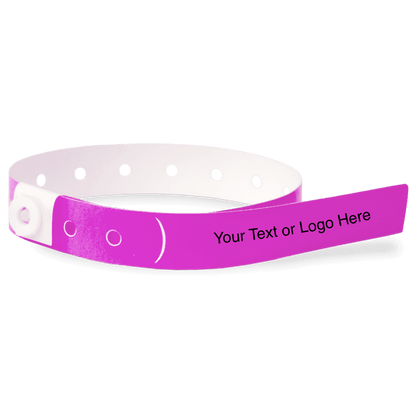 slim plastic wristband with a placeholder to show where you can customize the wristband in pantone purple