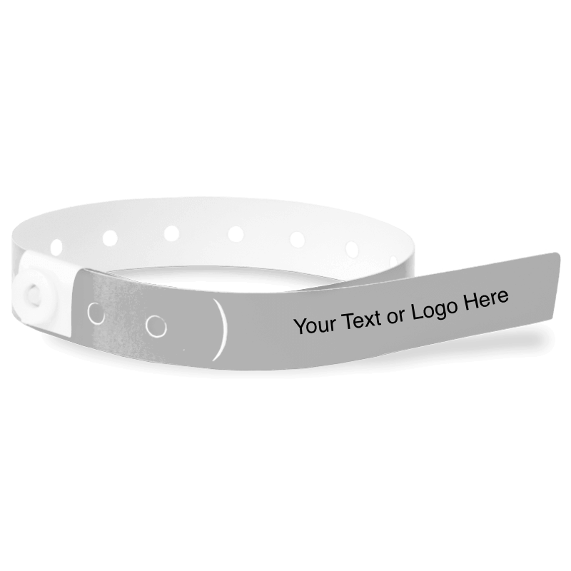 slim plastic wristband with a placeholder to show where you can customize the wristband in silver