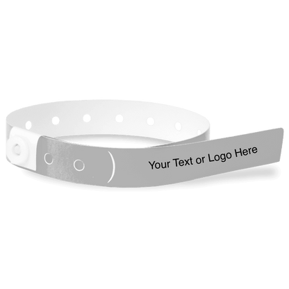 slim plastic wristband with a placeholder to show where you can customize the wristband in silver