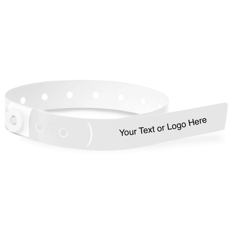 slim plastic wristband with a placeholder to show where you can customize the wristband in white