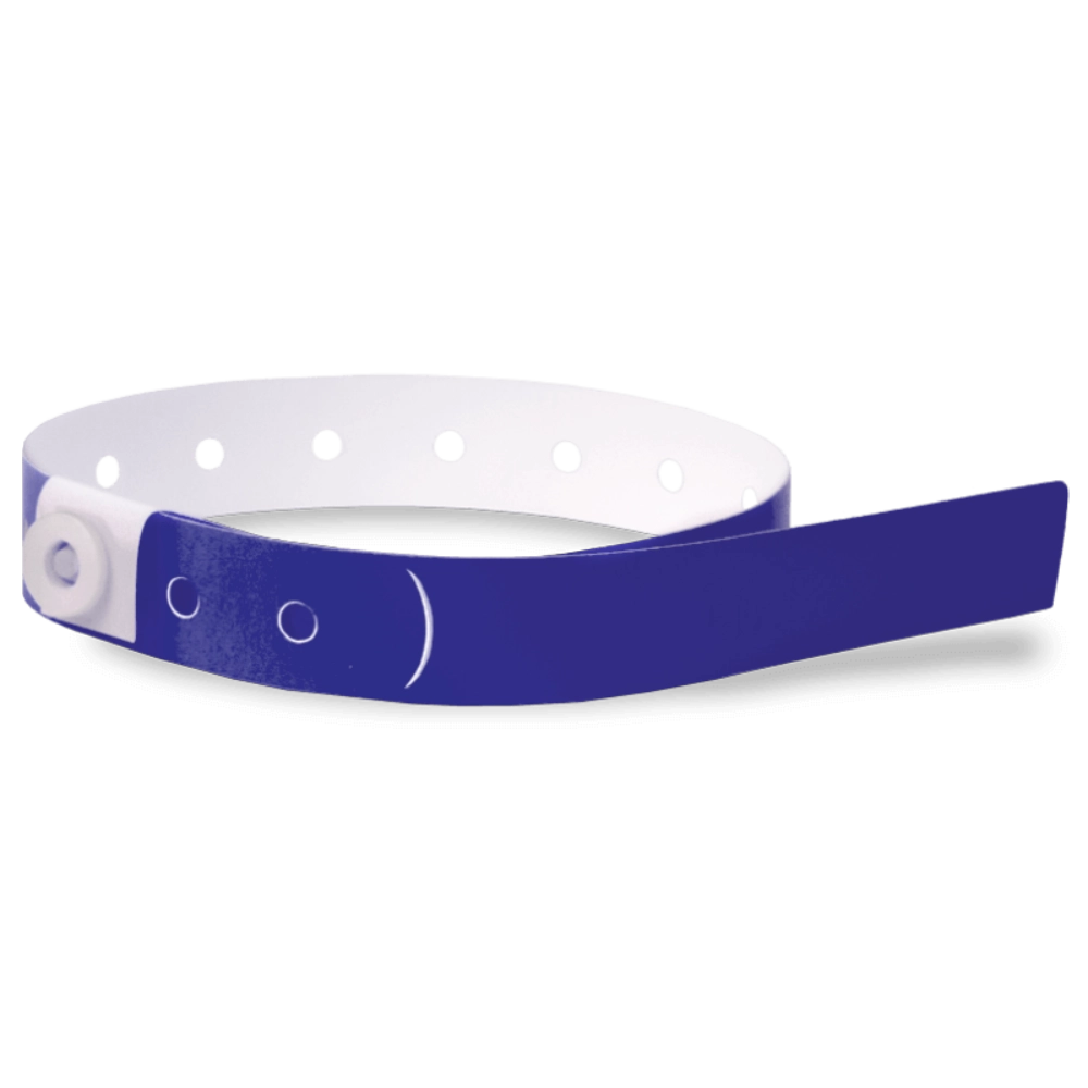 Plastic slim wristband in navy blue - shown in round 