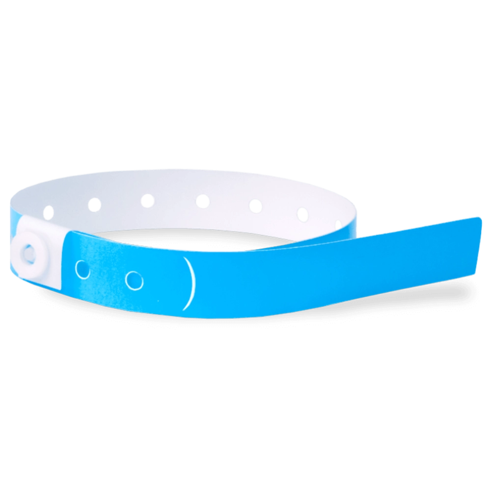Plastic slim wristband in neon blue - shown in round 