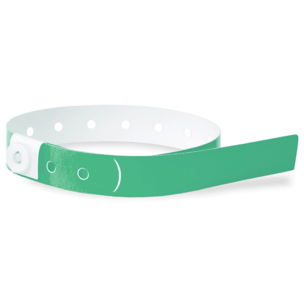 Plastic slim wristband in pantone green - shown in round 