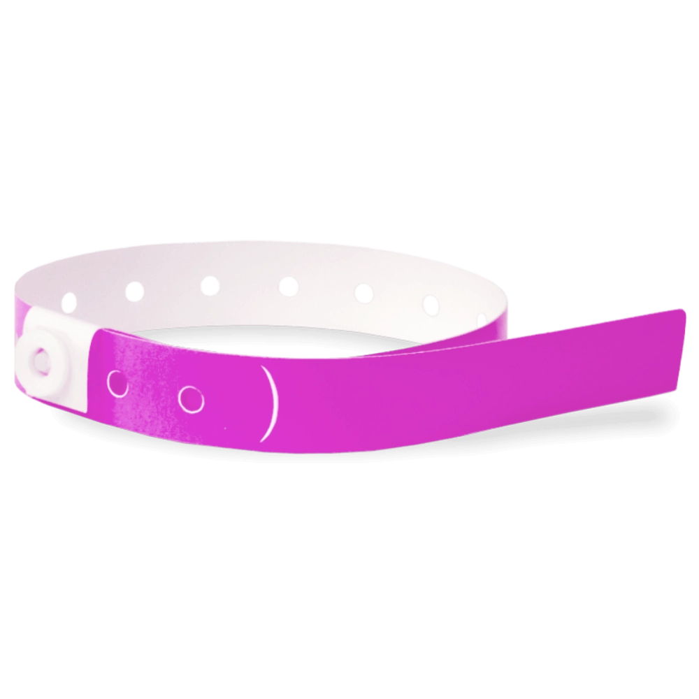 Plastic slim wristband in pantone purple - shown in round 
