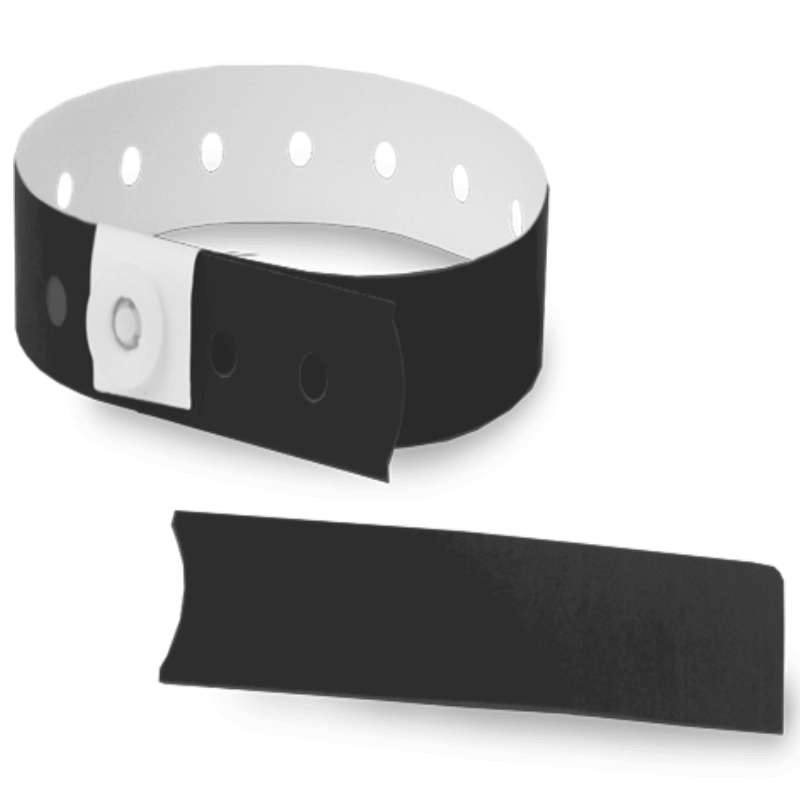 black plastic slim solid wristband with a detachable stub 
