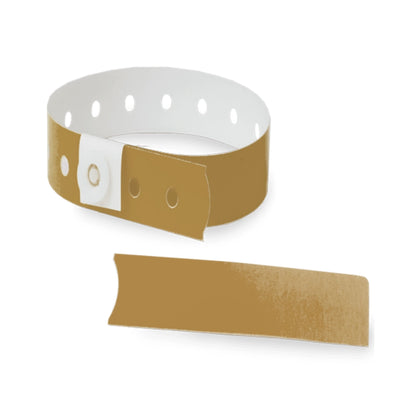 Plastic slim wristband with stub in gold - shown in round 
