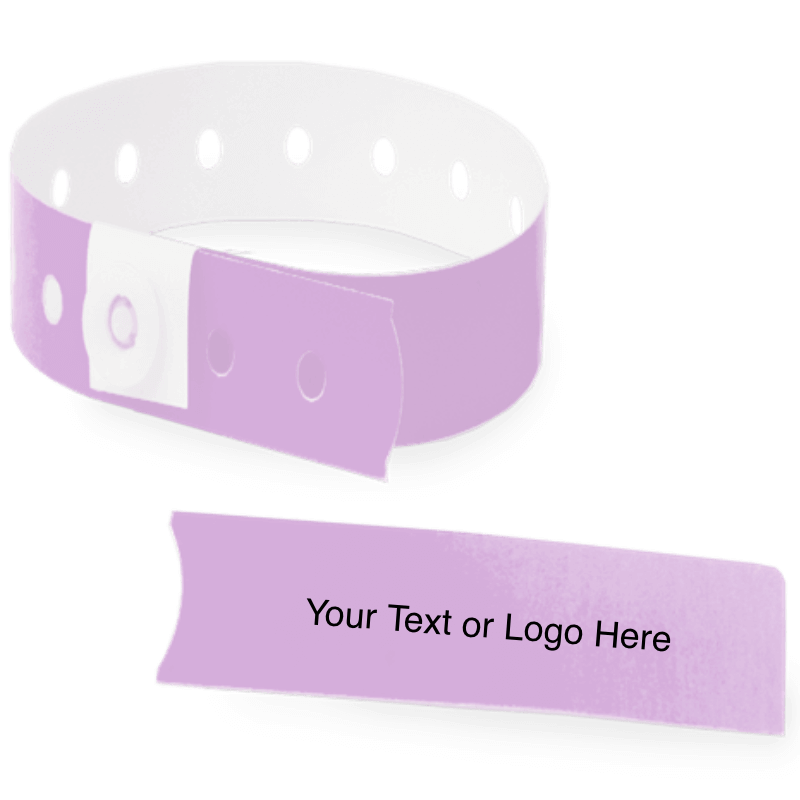 slim plastic wristband with a detachable stub and placeholder to show where you can customize the wristband in purple