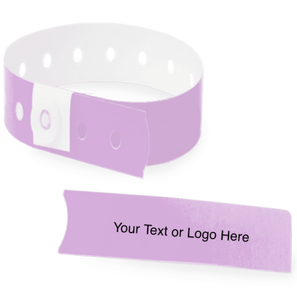 slim plastic wristband with a detachable stub and placeholder to show where you can customize the wristband in purple