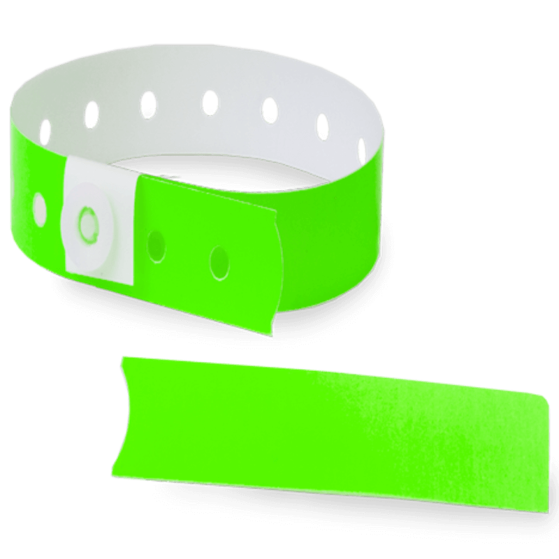 neon green plastic slim solid wristband with a detachable stub 