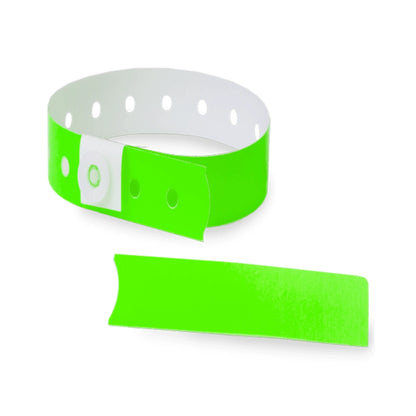 Plastic slim wristband with stub in neon green - shown in round 