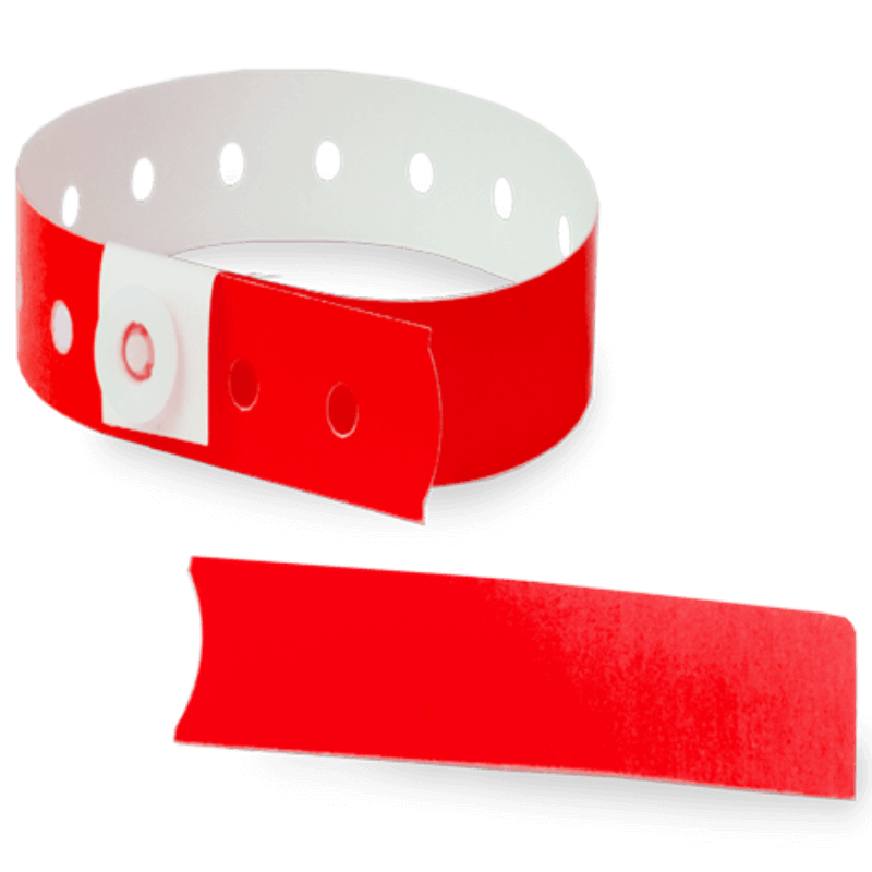 neon red plastic slim solid wristband with a detachable stub 