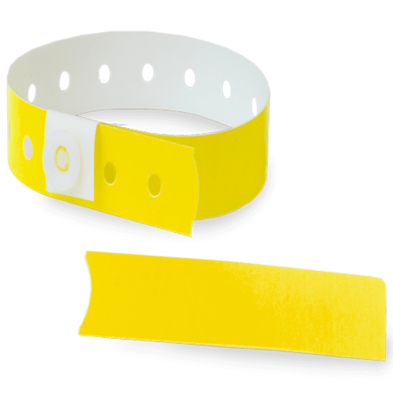 pantone yellow plastic slim solid wristband with a detachable stub 