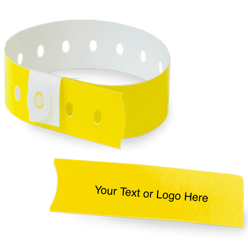 slim plastic wristband with a detachable stub and placeholder to show where you can customize the wristband in pantone purple