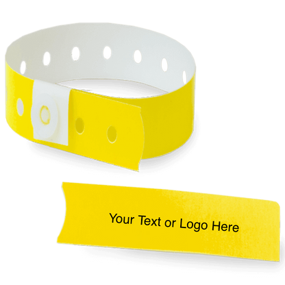 slim plastic wristband with a detachable stub and placeholder to show where you can customize the wristband in pantone purple