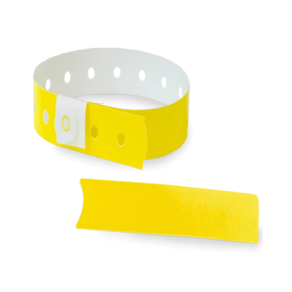 Plastic slim wristband in pantone yellow - shown in round with stub