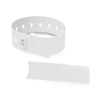 Plastic slim wristband in white - shown in round with stub