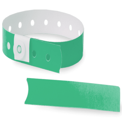 pantone green plastic slim solid wristband with a detachable stub 