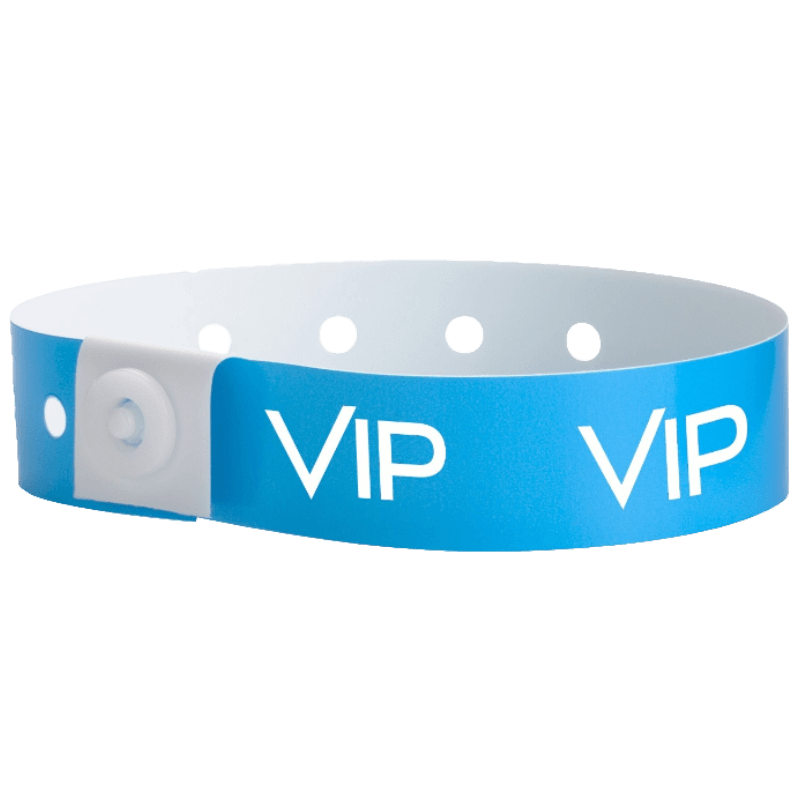 VIP plastic wristband in neon blue