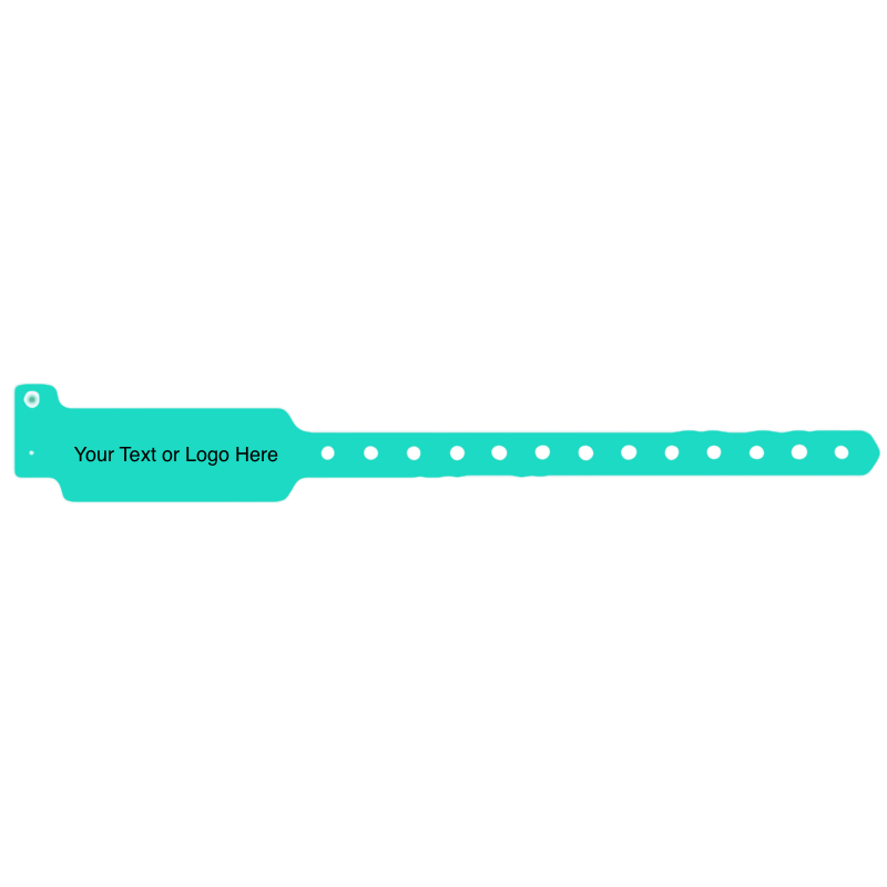 wide face plastic wristbands with a placeholder to show where you can customize the wristband in aqua