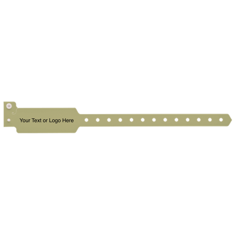 wide face plastic wristbands with a placeholder to show where you can customize the wristband on hand in gold