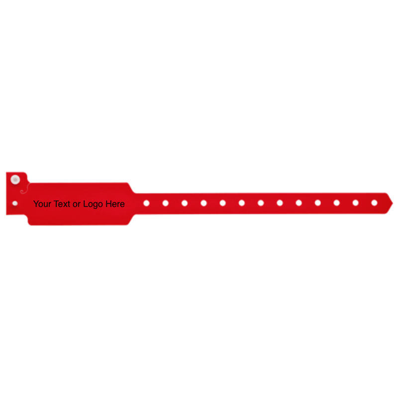 wide face plastic wristbands with a placeholder to show where you can customize the wristband on hand in neon red