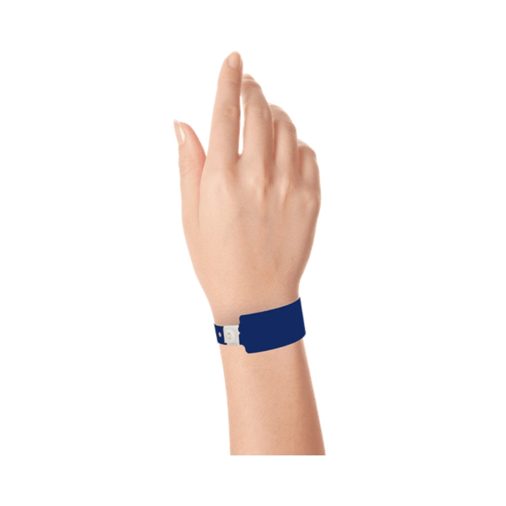 wrist wearing Plastic wide face wristband in navy blue