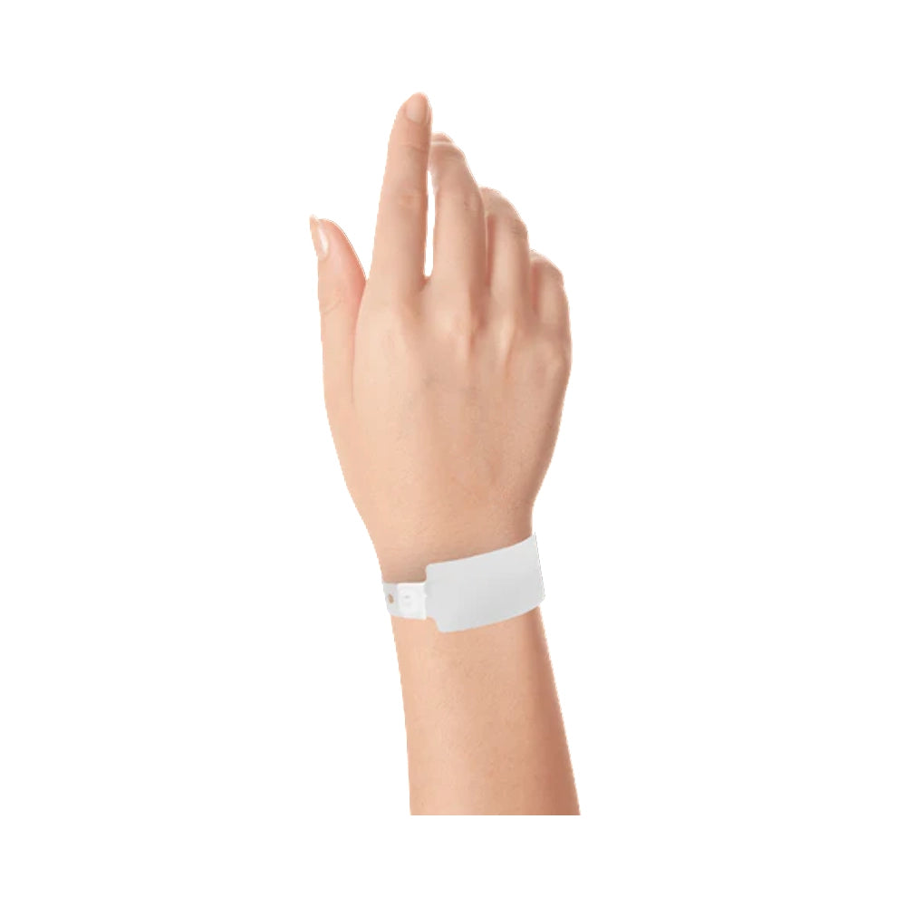 wrist wearing Plastic wide face wristband in white
