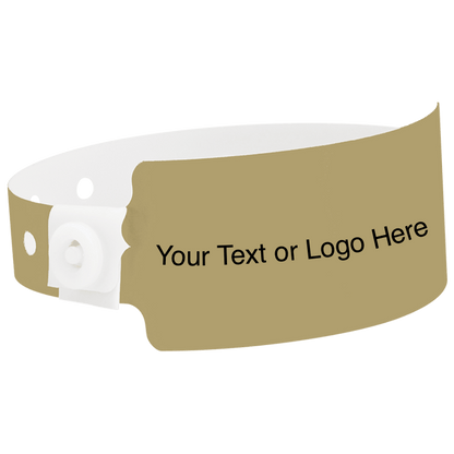 wide face plastic wristbands with a placeholder to show where you can customize the wristband shown in gold