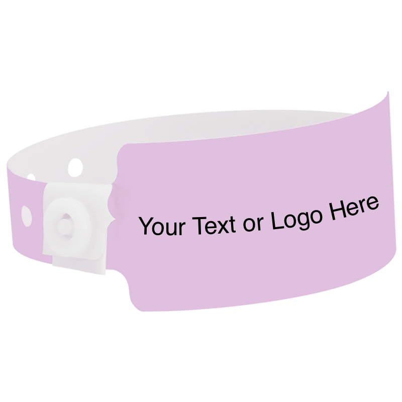 wide face plastic wristbands with a placeholder to show where you can customize the wristband shown in lavender