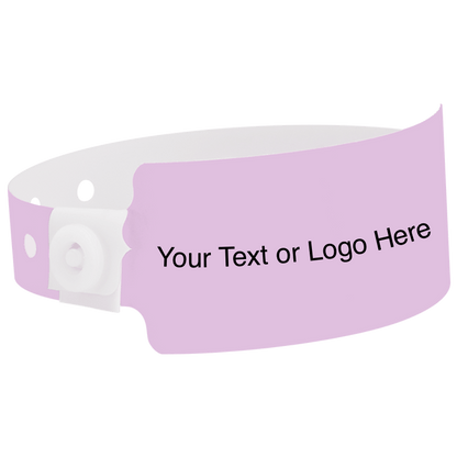 wide face plastic wristbands with a placeholder to show where you can customize the wristband shown in lavender