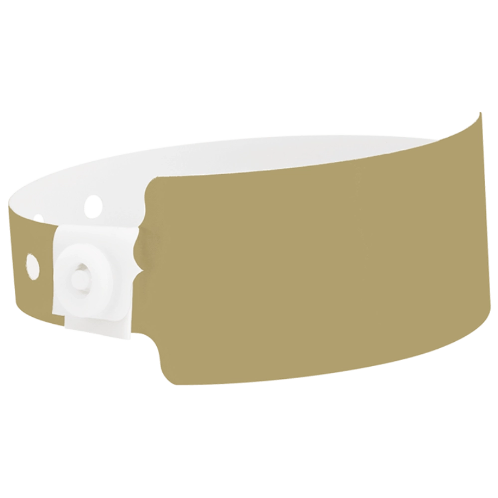 Plastic wide face wristband in gold - shown in round 