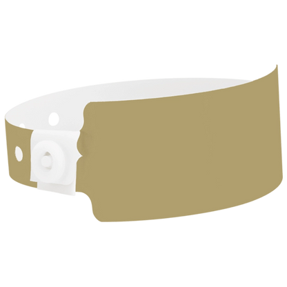 Plastic wide face wristband in gold - shown in round 